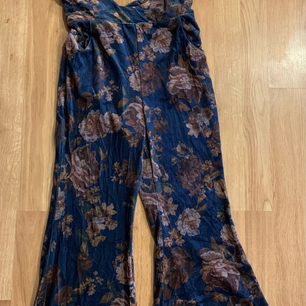 Joyfolie Navy and Brown Floral Jumpsuit